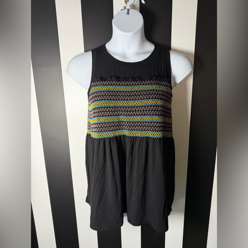 Torrid Black Tank Top with Multicolor Smocked Front - SZ 0X